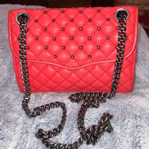 Rebecca Minkoff coral Quilted leather crossbody Bag w/gunmetal 2 way chain - Picture 1 of 16